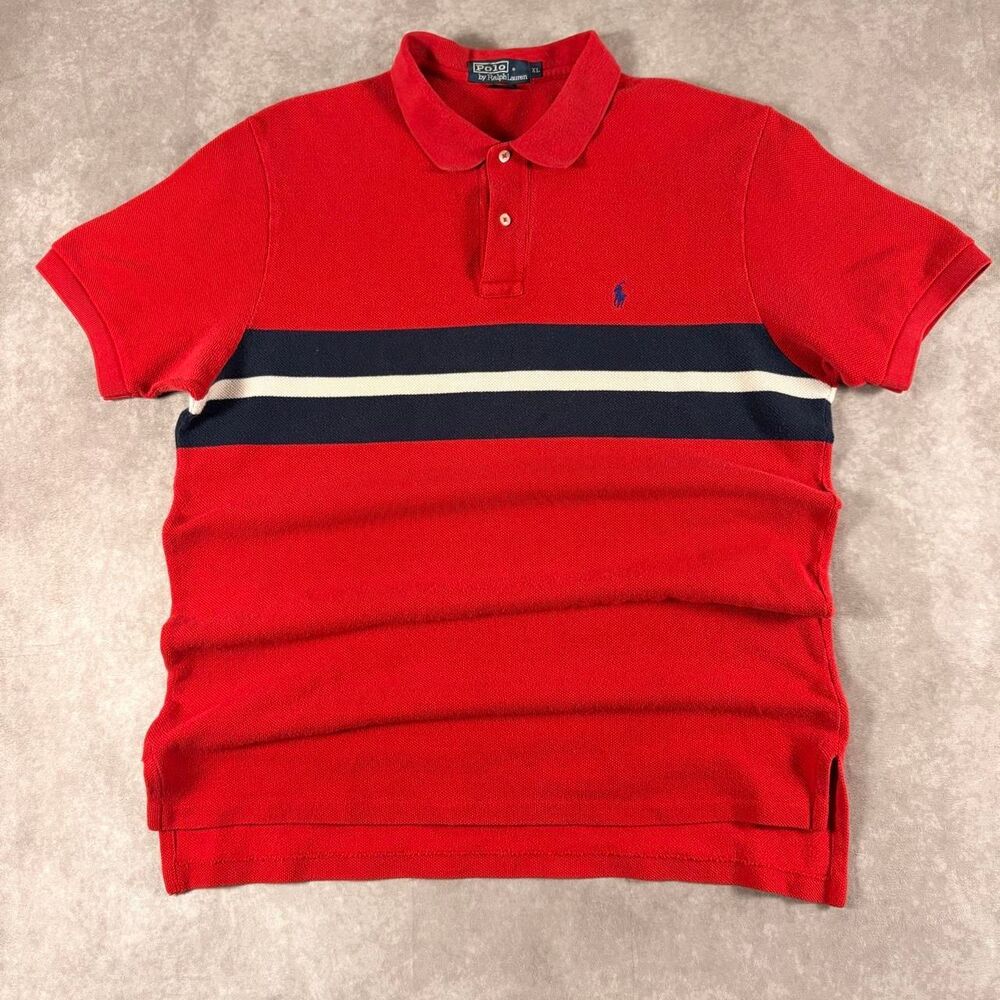 polo ralph lauren 100%cotton red stripe polo